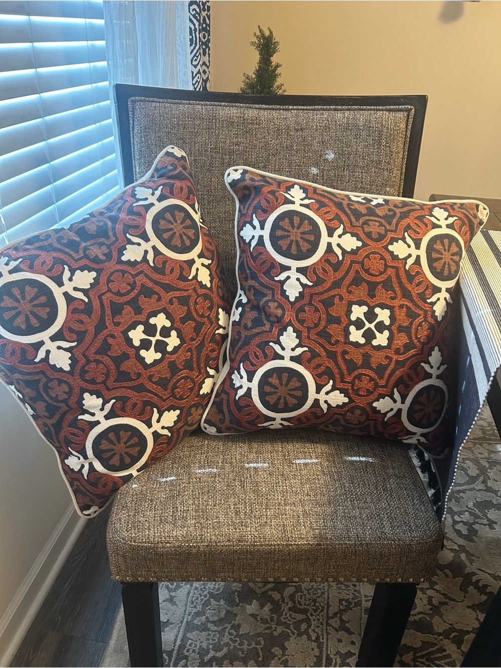 Decorative Navy Blue/Rust Colored Pillow Covers-Set of 2